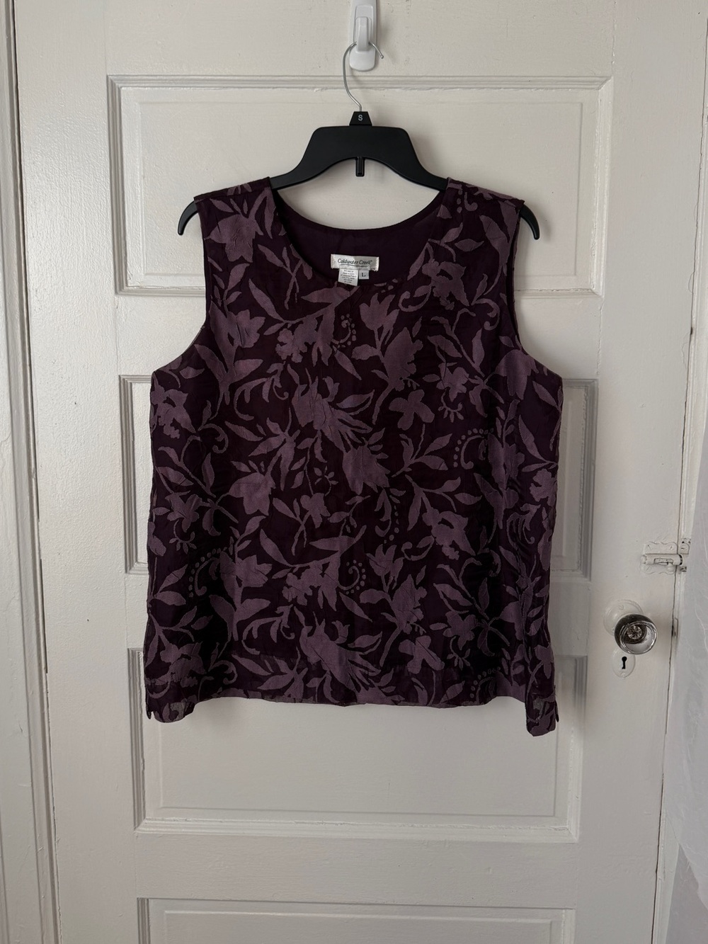 Coldwater Creek Linen Blend Plum & Lavender Floral Sleeveless Blouse Top USA Lg